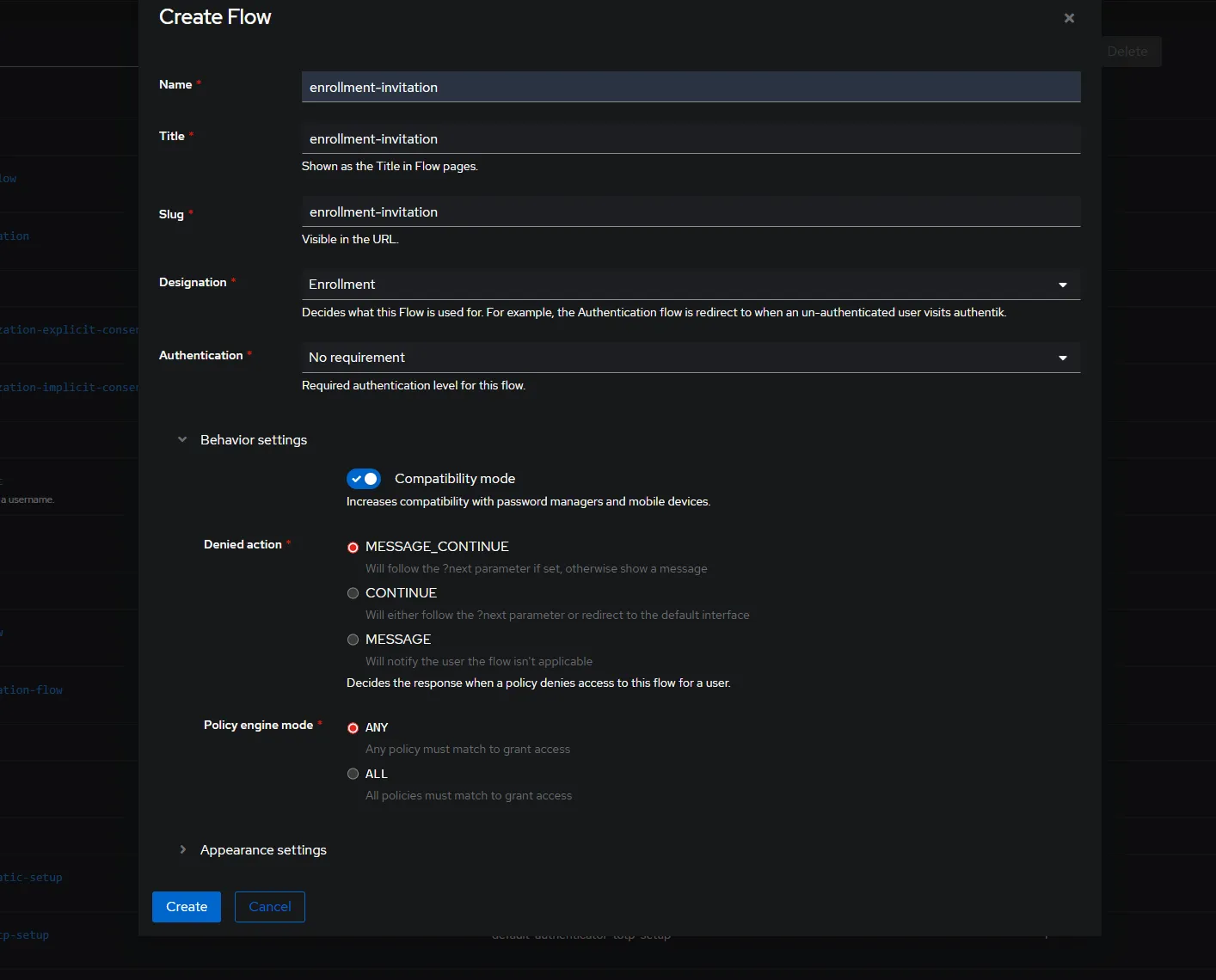 Authentik login screen