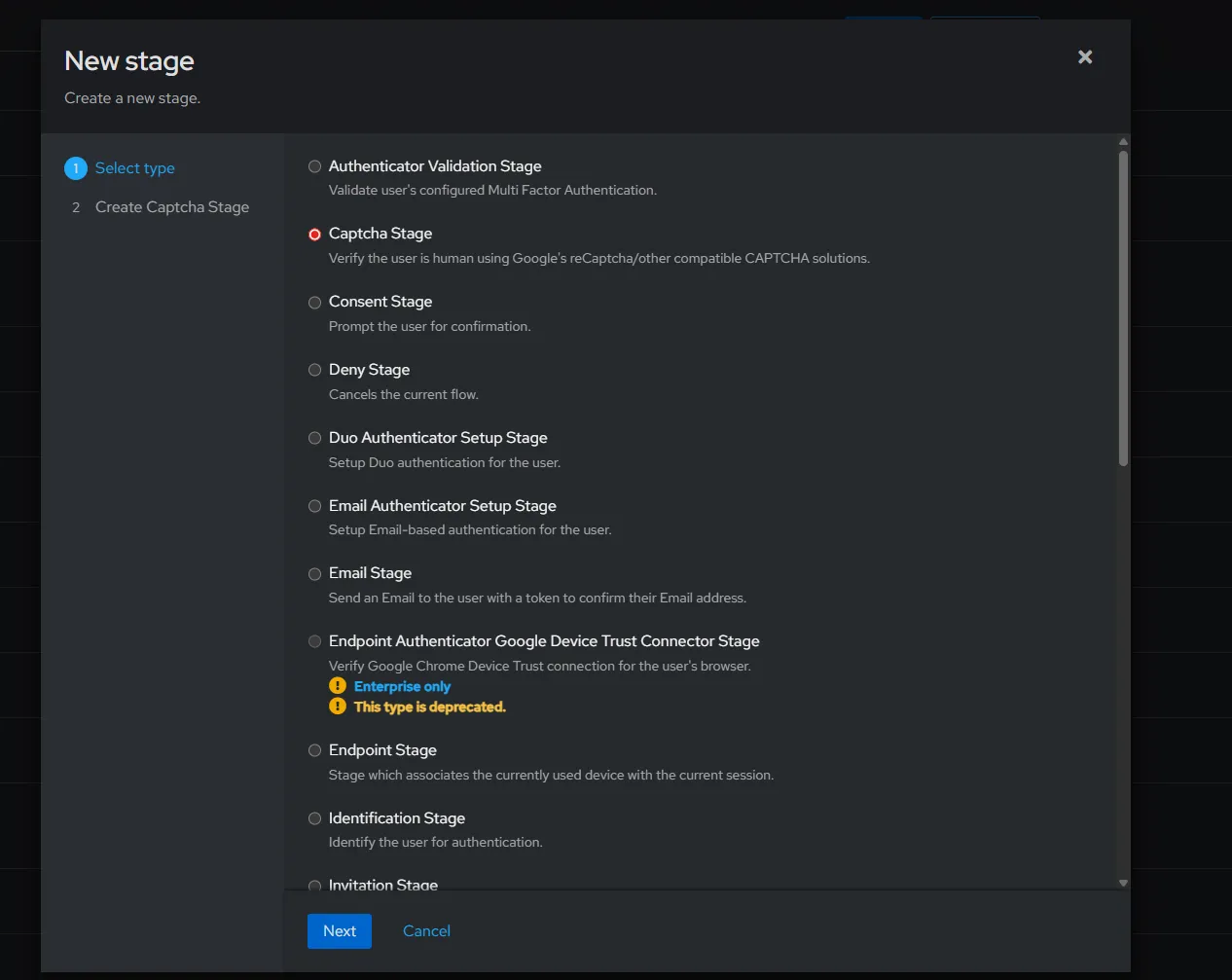 Authentik login screen