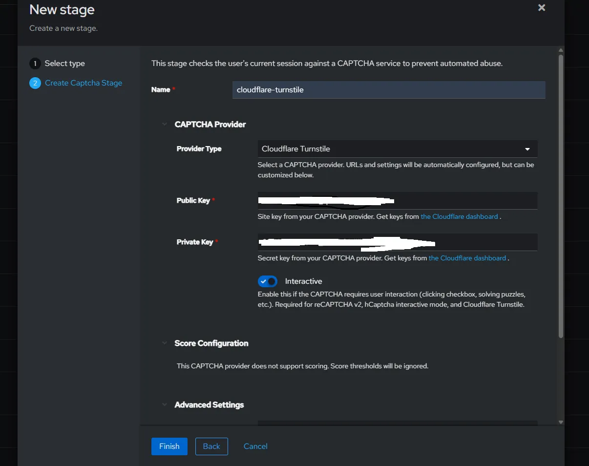 Authentik login screen