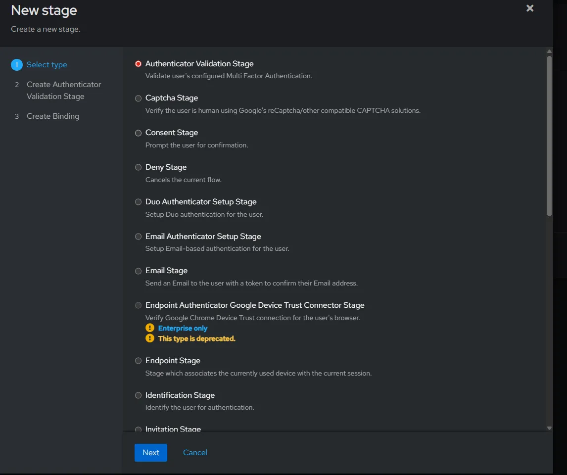 Authentik login screen