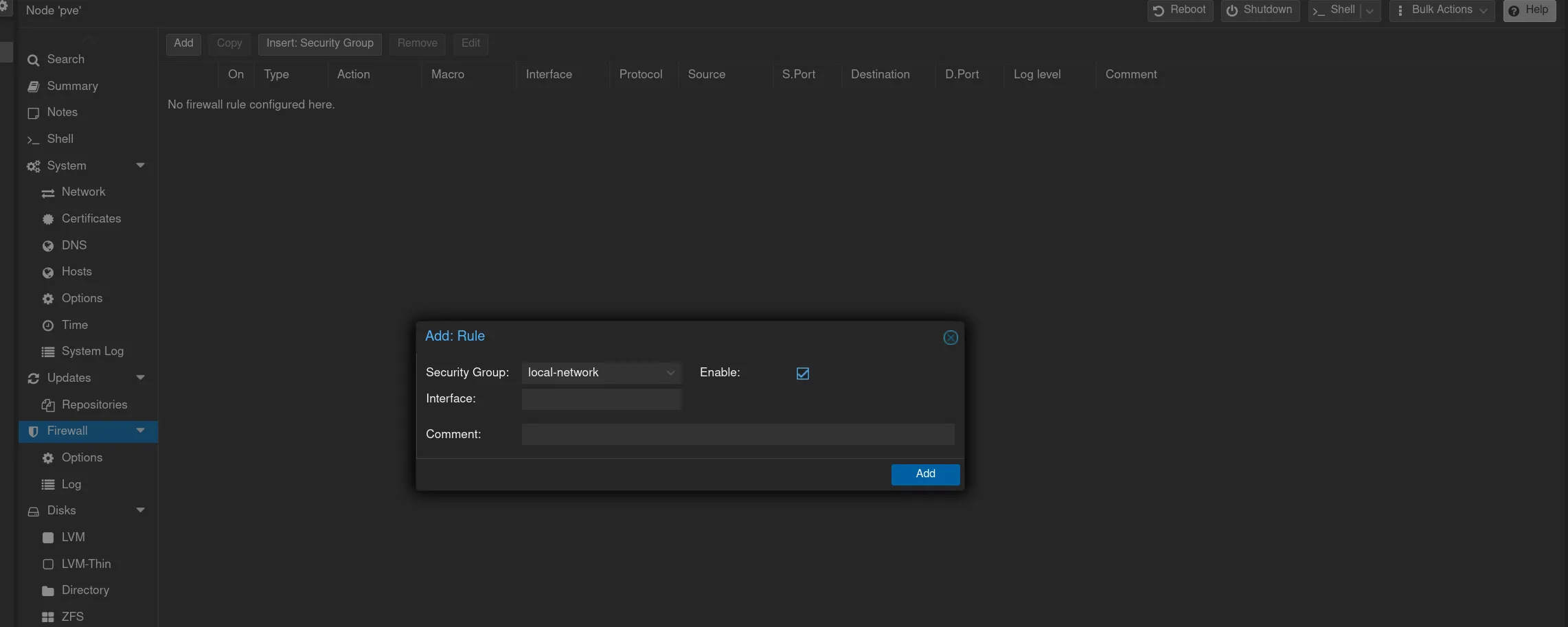 создаем правило для локальной группы