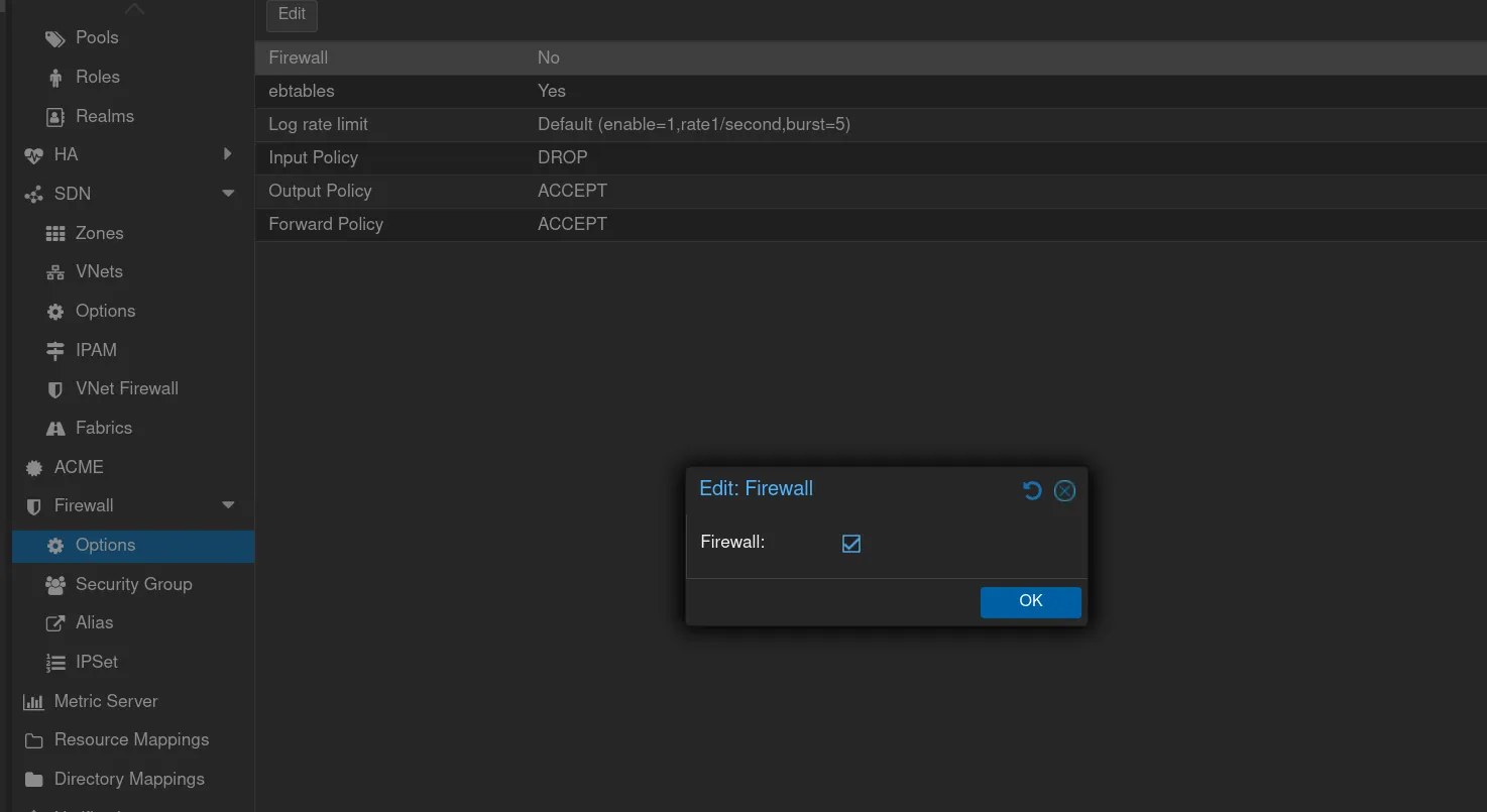 Включение firewall