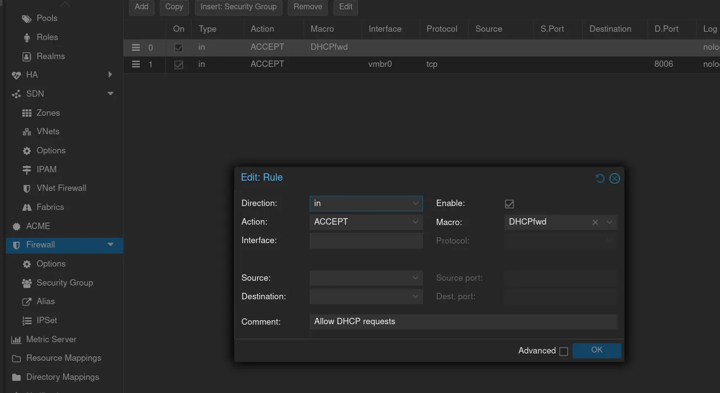 Разрешить запросы по DHCP