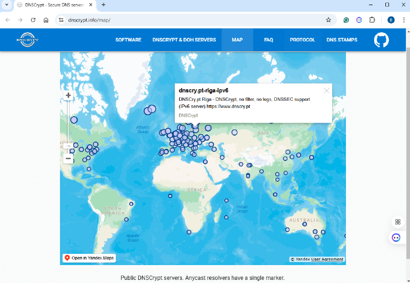 Карта DNSCrypt серверов