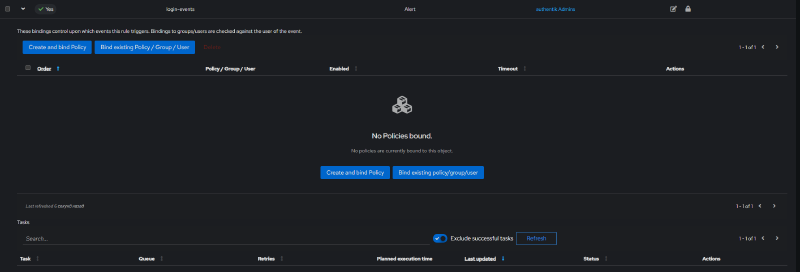 Empty list of policies bound to the rule - Create and Bind Policy button