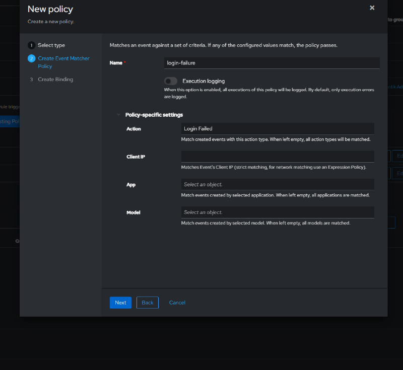 Event Matcher Policy for the Login Failed event