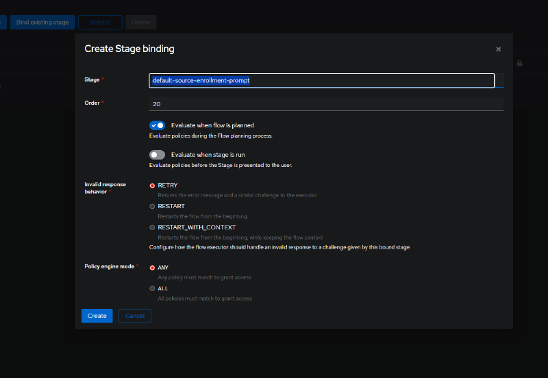 Binding the default-source-enrollment-prompt stage to the enrollment invitation flow