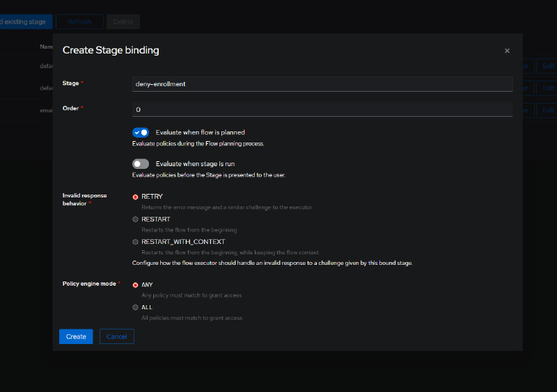 Binding the Deny Stage as the first stage of main-page-enrollment