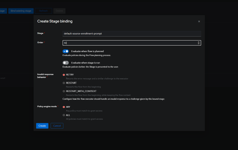 Binding the default-source-enrollment-prompt stage to the Enrollment Flow