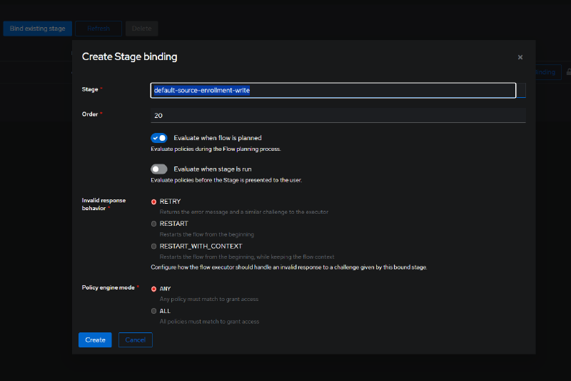 Binding the default-source-enrollment-write stage to the Enrollment Flow