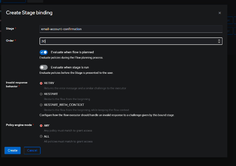 Binding the email-account-confirmation stage to the Enrollment Flow
