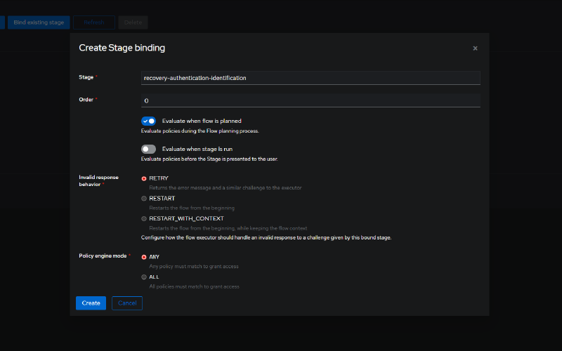 Binding the recovery-authentication-identification stage with order 0