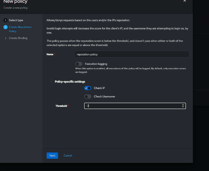 Configuring the Reputation Policy - Check IP and Threshold