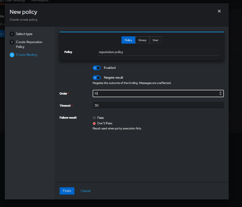 Binding the Reputation Policy - Negate result and Order