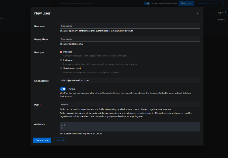 authentik new user menu