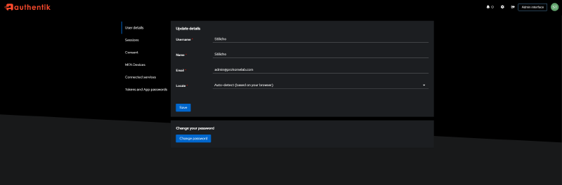 authentik user interface