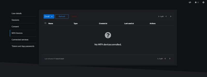 Going to MFA Devices - the Enroll section in user settings