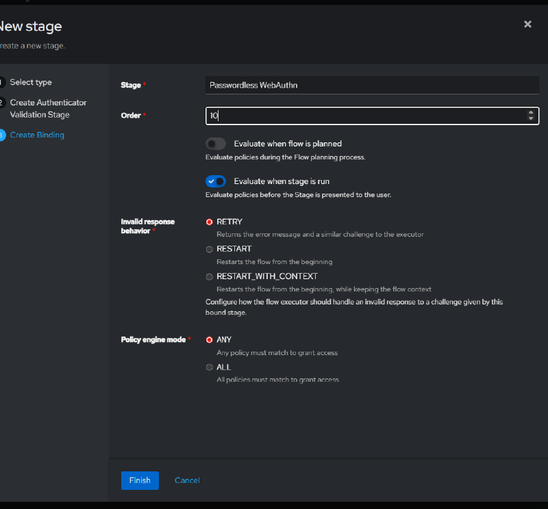Binding the Authenticator Validation Stage - order and evaluate when stage is run
