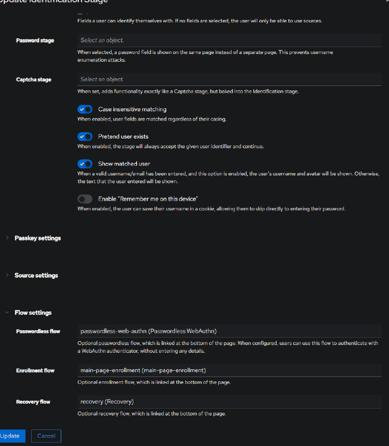 Selecting the Passwordless flow in default-authentication-identification