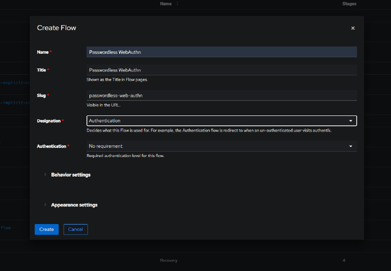 Creating a new Flow for passwordless login