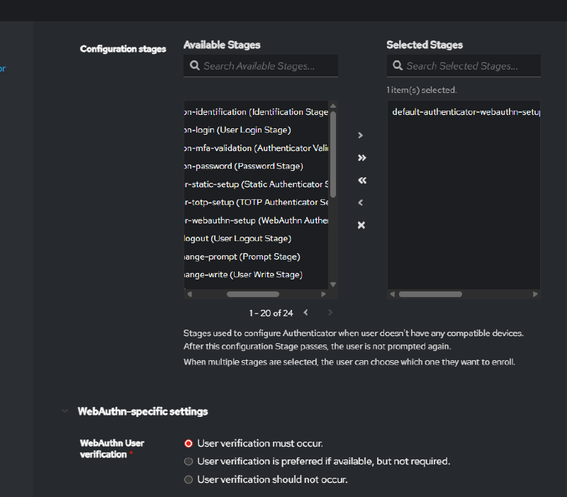 Configuring WebAuthn User verification and Configuration Stages