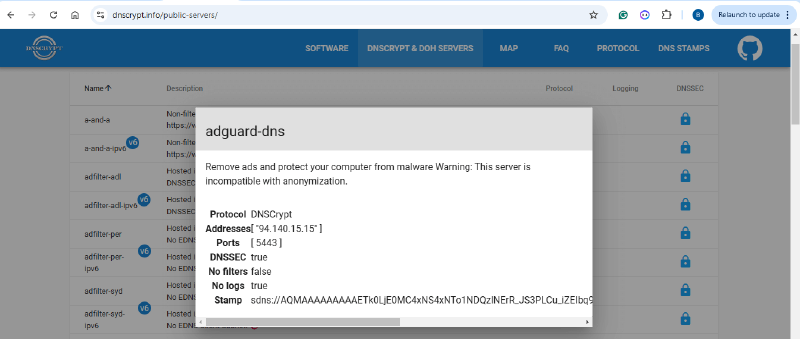 SDNS stamp у Adguard сервера