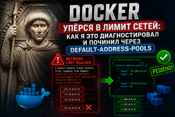 Docker упёрся в лимит сетей: как я это диагностировал и починил через default-address-pools