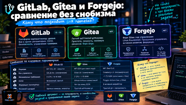 GitLab, Gitea и Forgejo. Сравнение не для снобов - кому что подходит для homelab