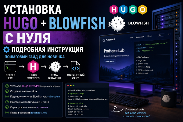 Установка Hugo + тема Blowfish с нуля: подробная инструкция