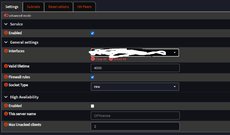 Kea DHCP settings