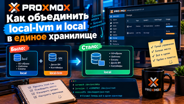 Как объединить local-lvm и local в единое хранилище в Proxmox