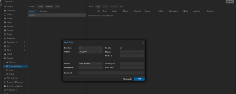 создаем правило для локальной сети