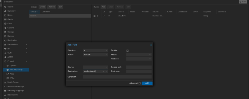 создаем правило для локальной сети