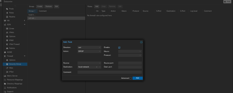 создаем правило для виртуальной группы