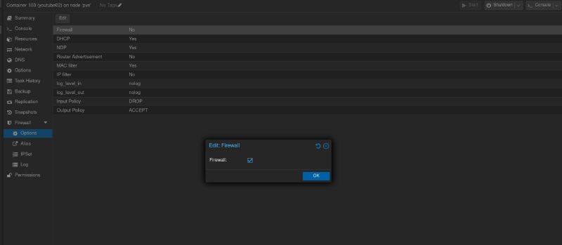 Включаем firewall в контейнере