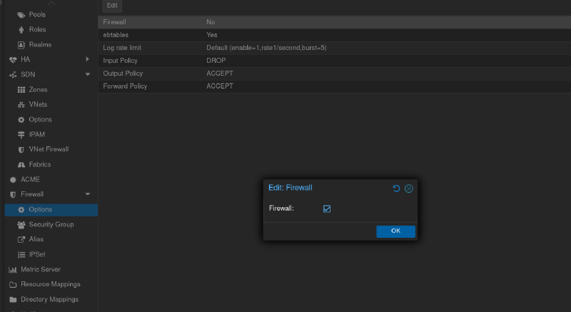 Включение firewall