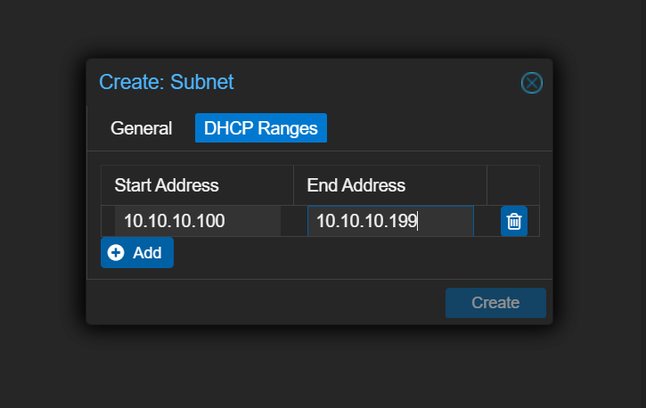 Создание диапазона DHCP