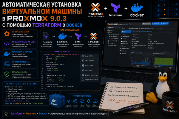 Автоматическая установка виртуальной машины в Proxmox 9.0.3 с помощью Terraform в Docker