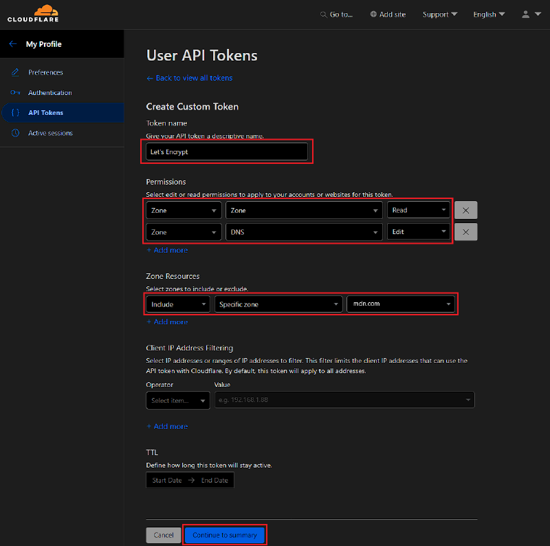 настройки токена