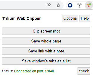 Trilium Web Clipper browser extension popup