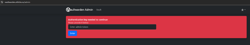 Vaultwarden admin panel login form (/admin)