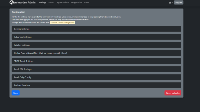 The General settings section in the admin panel